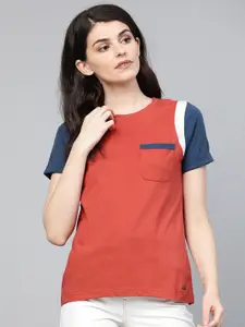 Roadster Women Rust Red Solid Round Neck T-shirt