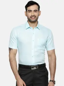 Ramraj Men Blue Original Slim Fit Solid Linen Formal Shirt