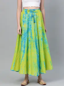 Varanga Lime Green & Blue Dyed Flared Maxi Skirt