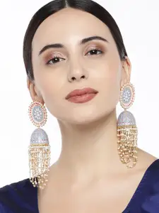 Peora Gold-Plated& Grey Enamelled Meenakari Shaped Jhumkas