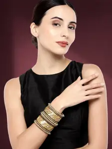 Peora Set of 10 Gold-Plated Silk Thread Handcrafted Kundan Bangles