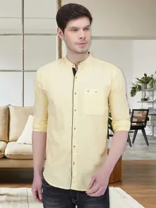 Kuons Avenue Men Yellow & Cream-Coloured Slim Fit Solid Casual Shirt