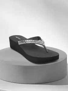 Metro Women Black & Silver-Toned Embellished Heels