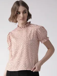 Style Quotient Women Pink & Black Polka Dot Print Top