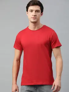 Kryptic Men Red Solid Raw Edge Finish Round Neck Pure Cotton T-shirt