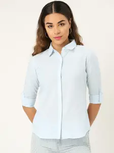 Style Quotient Women Blue Classic Regular Fit Self Design Formal Shirt