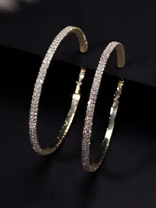 Rubans Gold-Toned & White Circular Handcrafted CZ Studded Hoop Earrings