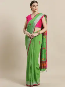 Laa Calcutta Green Handloom Woven Design Saree