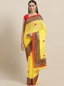 Laa Calcutta Yellow & Black Handloom Embellished Saree