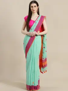Laa Calcutta Green & Pink Handloom Woven Design Saree
