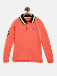 Cherry Crumble Boys Coral Orange Solid Polo Collar T-shirt