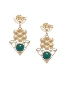 ARUS Gold-Toned & Green Contemporary Drop Earrings