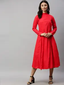 Ethnovog Women Red Solid Fit and Flare  Made To Measure Dress