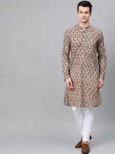 See Designs Men Blue & Beige Printed Straight Kurta