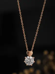 Carlton London Rose Gold-Plated CZ Studded Necklace