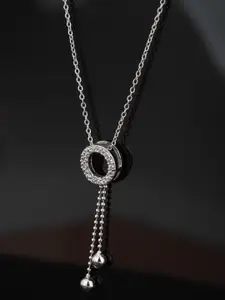 Carlton London Rhoduim Plated Silver-Toned CZ Studded Pendant With Chain