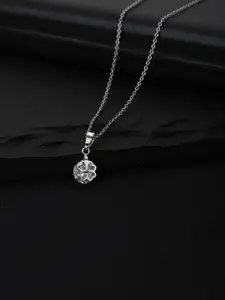 Carlton London Women Rhodium-Plated Silver-Toned Cubic Zirconia Stone Pendant With Chain