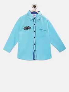 TONYBOY Boys Blue Regular Fit Solid Casual Shirt