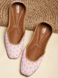 Anouk Women Pink & Gold-Toned Beaded Mojaris