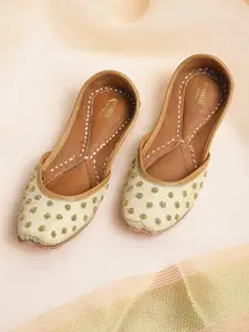 Anouk Women Beige & Gold-Toned Embellished Mojaris