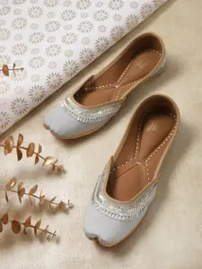 Anouk Women Grey Embellished Mojaris