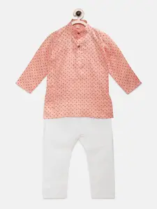 Ridokidz Boys Peach-Coloured & White Self Design Kurta with Pyjamas