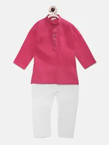Ridokidz Boys Pink Solid Kurta with White Pyjamas