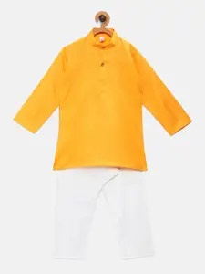Ridokidz Boys Mustard Yellow & White Solid Kurta with Pyjamas