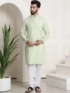 SOJANYA Men Green & White Woven Design Kurta with Churidar