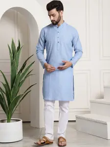 SOJANYA Men Blue & White Woven Design Kurta with Churidar