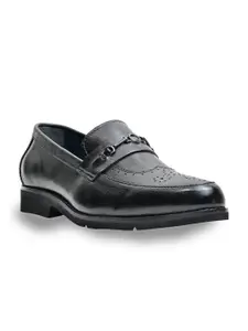 Egle Men Black Solid Leather Semi-Formal Slip-On Shoes