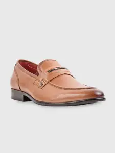 Egle Men Brown Solid Leather Formal Slip-Ons