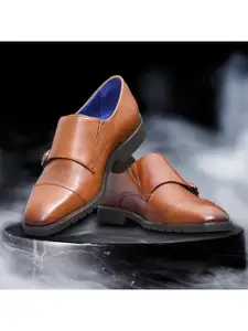 Egle Men Brown Solid Leather Formal Monks