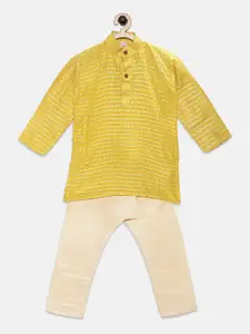 Ridokidz Boys Yellow Striped Kurta with Cream-Coloured Pyjamas