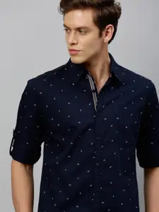 Roadster Men Navy Blue Printed Pure Cotton Sustainable Casual Shirt