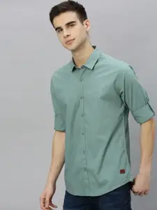 Roadster Men Sea Green & Green Slim Fit Solid Casual Shirt