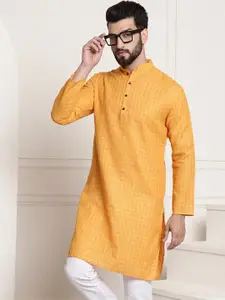 SOJANYA Men Mustard Checked Straight Kurta