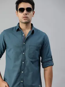 Roadster Men Teal Blue Pure Cotton Sustainable Casual Shirt