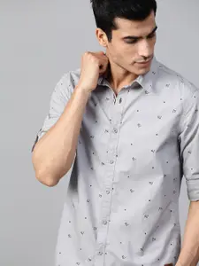 Roadster Men Grey & Black Printed Pure Cotton Sustainable Casual Shirt