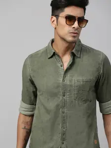 Roadster Men Olive Green Regular Fit Solid Casual Shirt