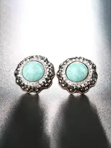 YouBella Turquoise Blue & Gunmetal-Toned Stone-Studded Circular Studs