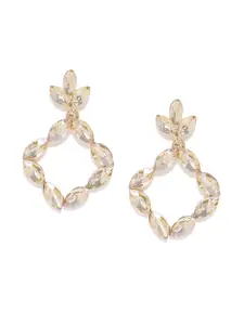 YouBella Gold-Toned Stone Studded Diamond Shaped Drop Earrings