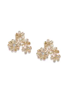 YouBella Gold-Toned Stone-Studded Floral Drop Earrings