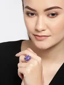 YouBella Purple Gold-Plated Stone-Studded Floral Adjustable Finger Ring