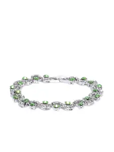 YouBella Green Silver-Plated Stone-Studded Link Bracelet