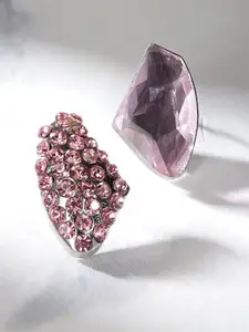 YouBella Pink & Silver-Toned Mismatch Stone Studs