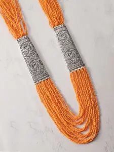 YouBella Women Oxidised Orange Silver Plated Beaded Layered Necklace