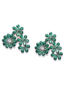 YouBella Green Stone Studded Floral Drop Earrings
