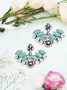 YouBella Blue Oxidised Silver-Plated Stone-Studded Jacket Earrings