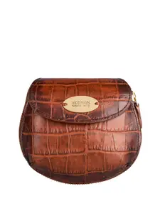 Hidesign Women Tan Brown Crocodile Skin Textured Leather Zip Around Wallet